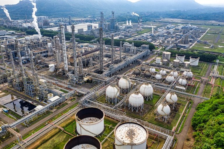 aerial view of large refinery