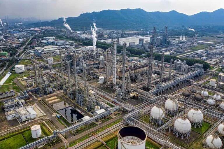 aerial view of oil refinery